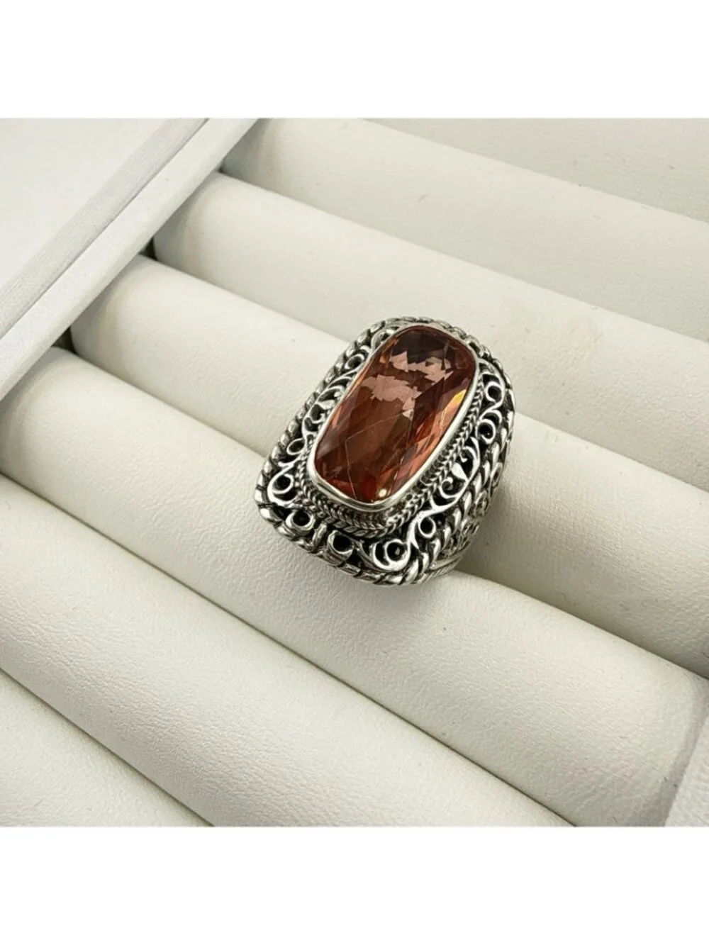 Sarda Sterling Silver Ring Melon Quartz Pebbled Sz 9 JTV Caviar Bali 925